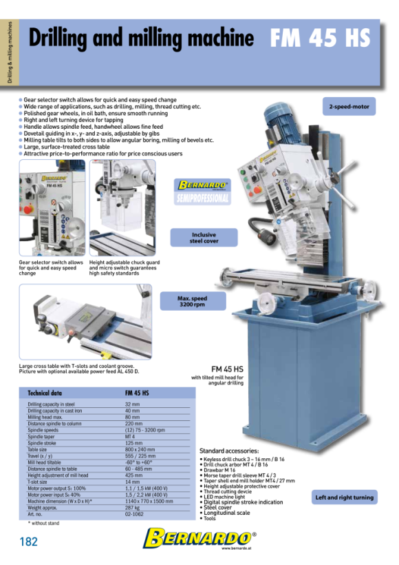 Bernardo Bohr- und Fräsmaschine FM 45 HS 02-1062