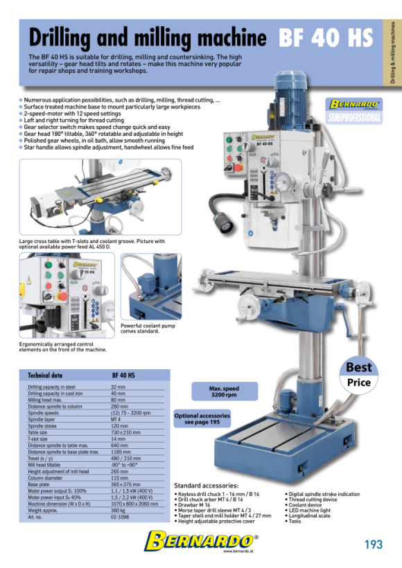 Bernardo Bohr- und Fräsmaschine BF 40 HS 02-1098