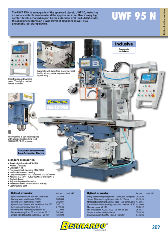 Bernardo Universalfräsmaschine UWF 95 N inkl. 3-Achs-DRO und pneumat. WK-Klemmung 02-1246XL