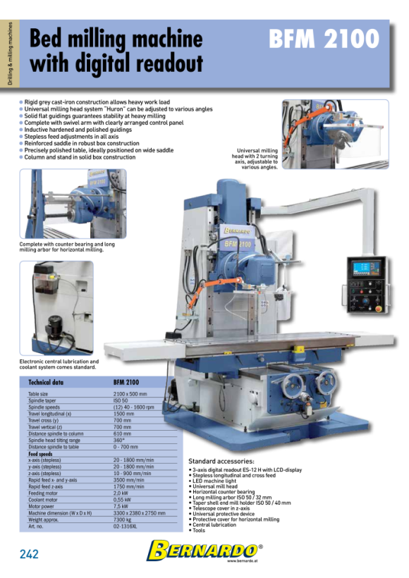 Bernardo Bettfräsmaschine BFM 2100 inkl. 3-Achs-Digitalanzeige montiert 02-1316XL