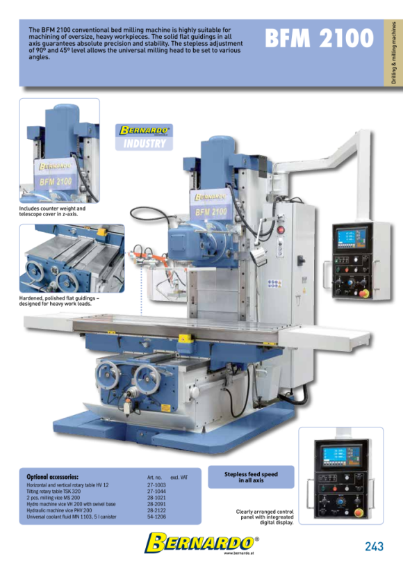 Bernardo Bettfräsmaschine BFM 2100 inkl. 3-Achs-Digitalanzeige montiert 02-1316XL