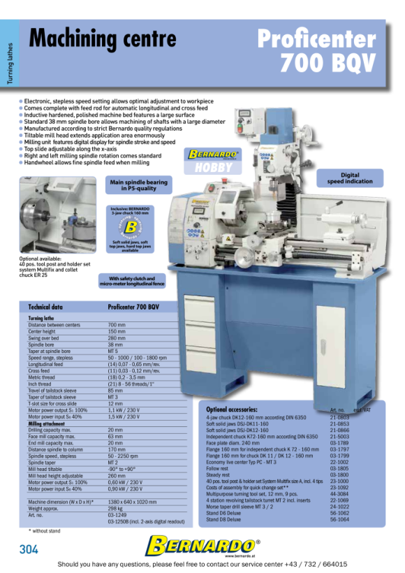 Bernardo Bearbeitungszentrum Proficenter 700 BQV / 230 V 03-1249