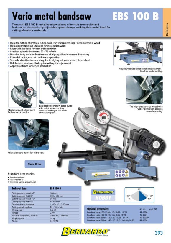 04-1020 Bernardo Metallbandsägen für den mobilen 2024 Einsatz EBS 100
