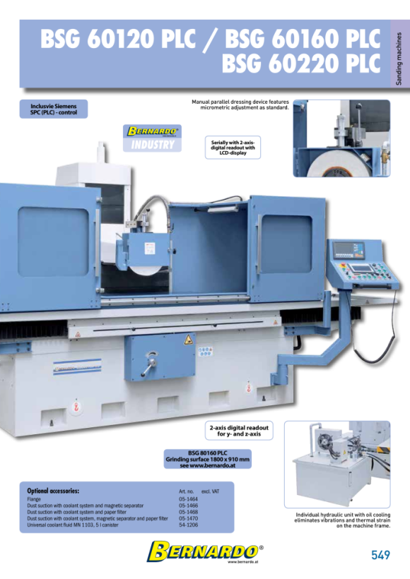 Bernardo Zubehör für Schleifmaschinen und Papierfilter f. BSG 50100 PLC und BSG 60120 PLC 05-1468