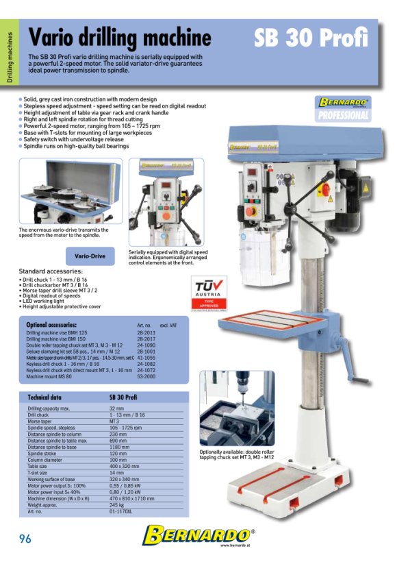 Bernardo Säulenbohrmaschine SB 30 Profi 01-1170XL