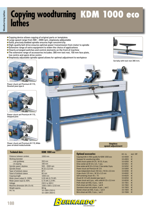 Bernardo Kopierdrechselmaschinen KDM 1000 eco / 230 V mit Kopiereinrichtung 10-1093