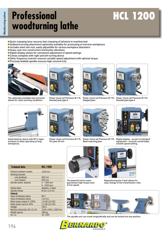 Bernardo Profi-Drechselmaschine HCL 1200 / 230 V 10-1185