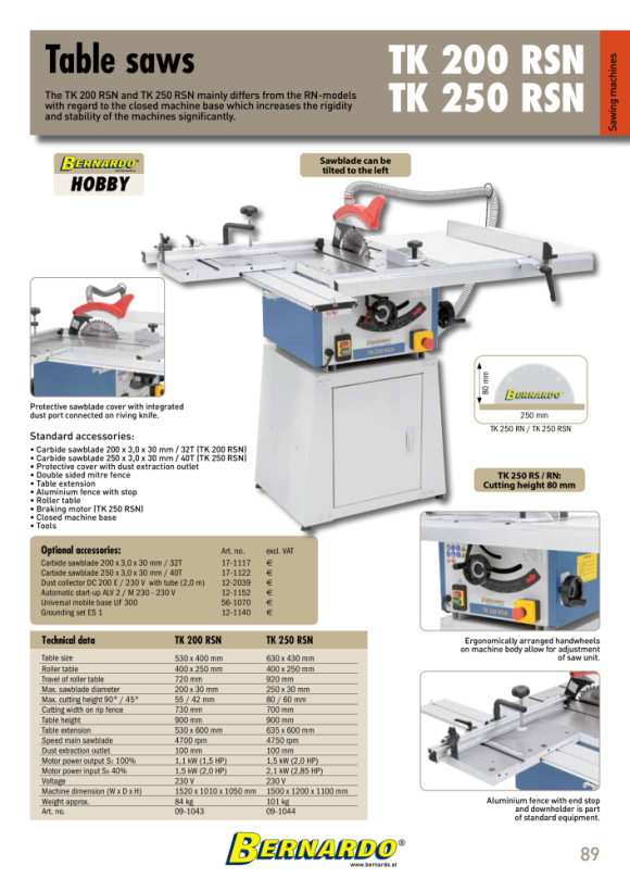 Bernardo Formatkreissägen TK 250 RSN 09-1044