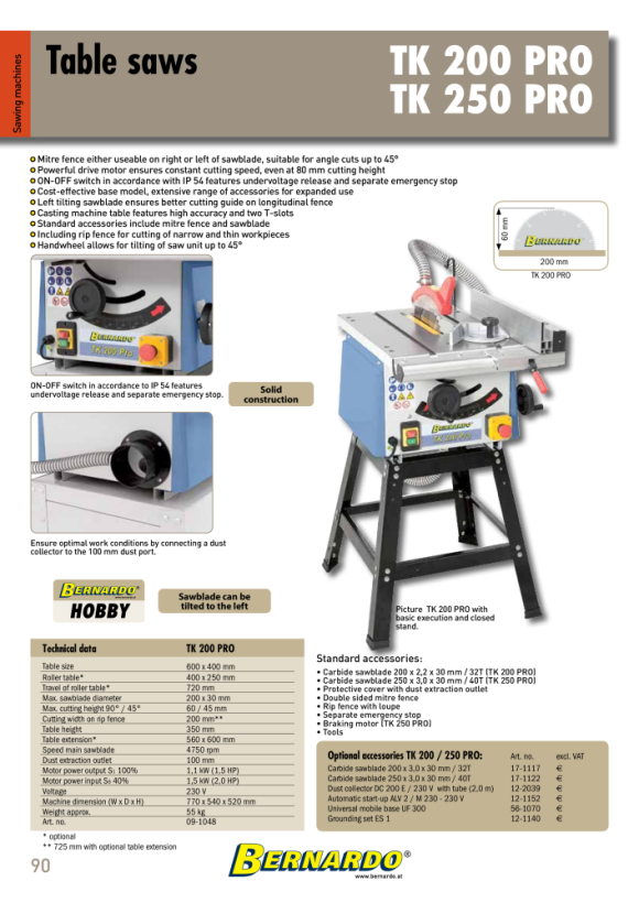 Bernardo Formatkreissägen Rolltisch f. TK 250 PRO 09-1056