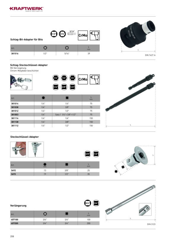 Kraftwerk 1/2” Schlag-Bit-Adapter für Bits 5/16” 381516