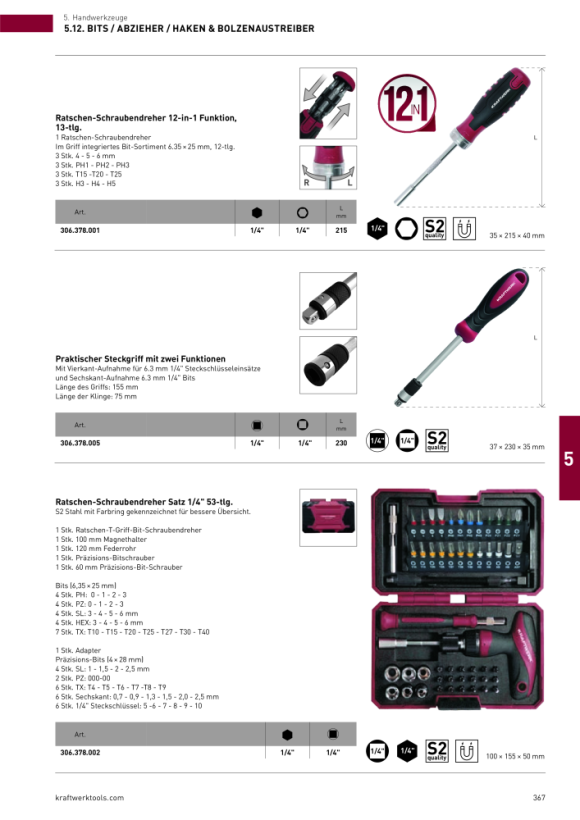 Kraftwerk Drehmoment-Bit-Schraubendreher 1/4” 2039