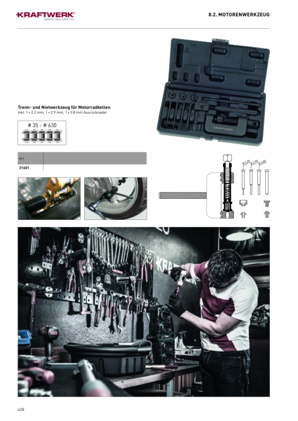 Kraftwerk Trenn- und Nietwerkzeug f.Motorradketten 31601