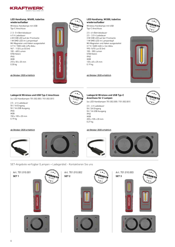 Kraftwerk LED Handlampe COMPACT 500, wiederaufladbar Display 12 teilig 701.000.100