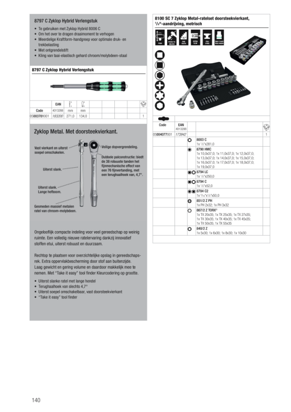 Wera 8003 C Zyklop Metal-Knarre mit Durchsteckvierkant mit 1/2"-Antrieb 05004063001