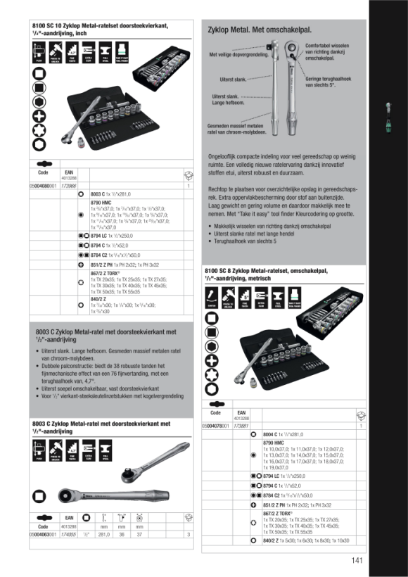 Wera 8003 C Zyklop Metal-Knarre mit Durchsteckvierkant mit 1/2"-Antrieb 05004063001