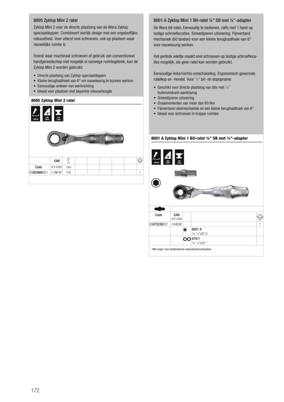 Wera 8001 A Zyklop Mini 1 Bit-Ratsche mit 1/4"-Antrieb 05073230001