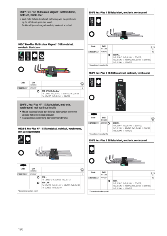 Wera 950/9 Hex-Plus 4 Winkelschlüsselsatz, metrisch, gestellverchromt 05073594001