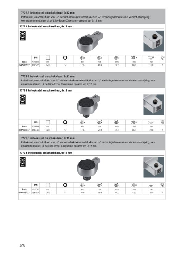 Wera 7772 A 9x12mm Ratsche 1/4" Vierkant-Einsteckwerkzeug 05078635001