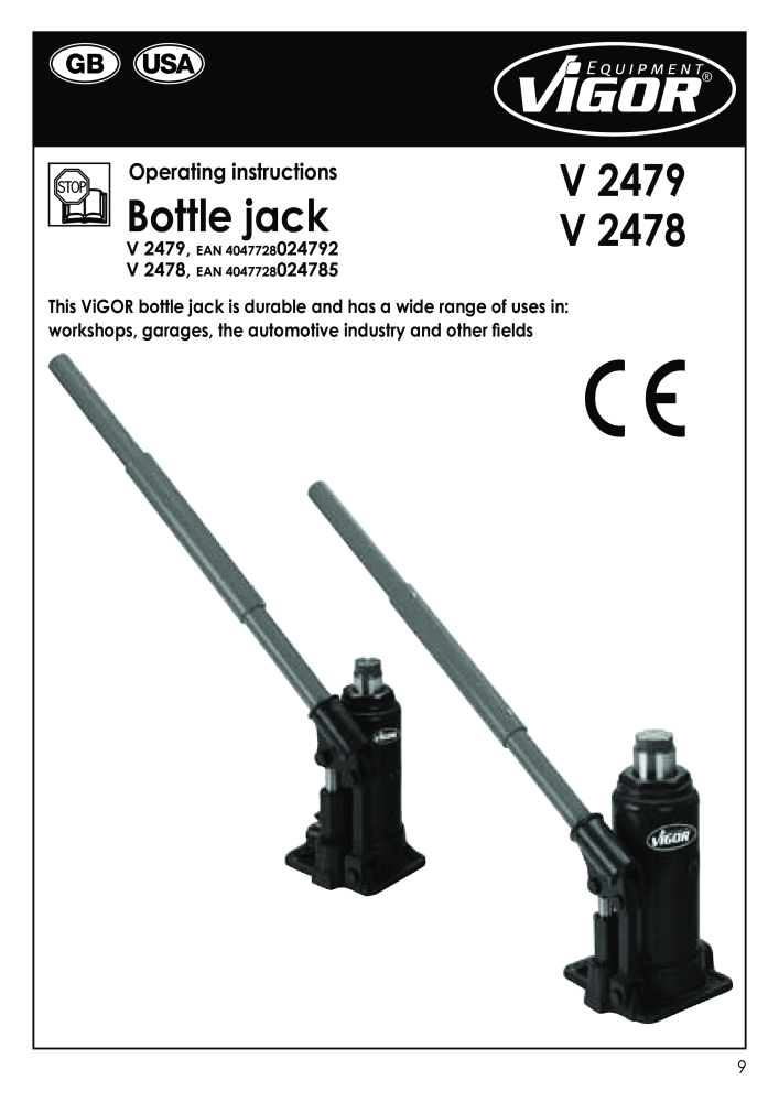 Vigor V2479 V2478 Betriebsanleitung Flaschenwagenheber NO.: 30 - Page 9