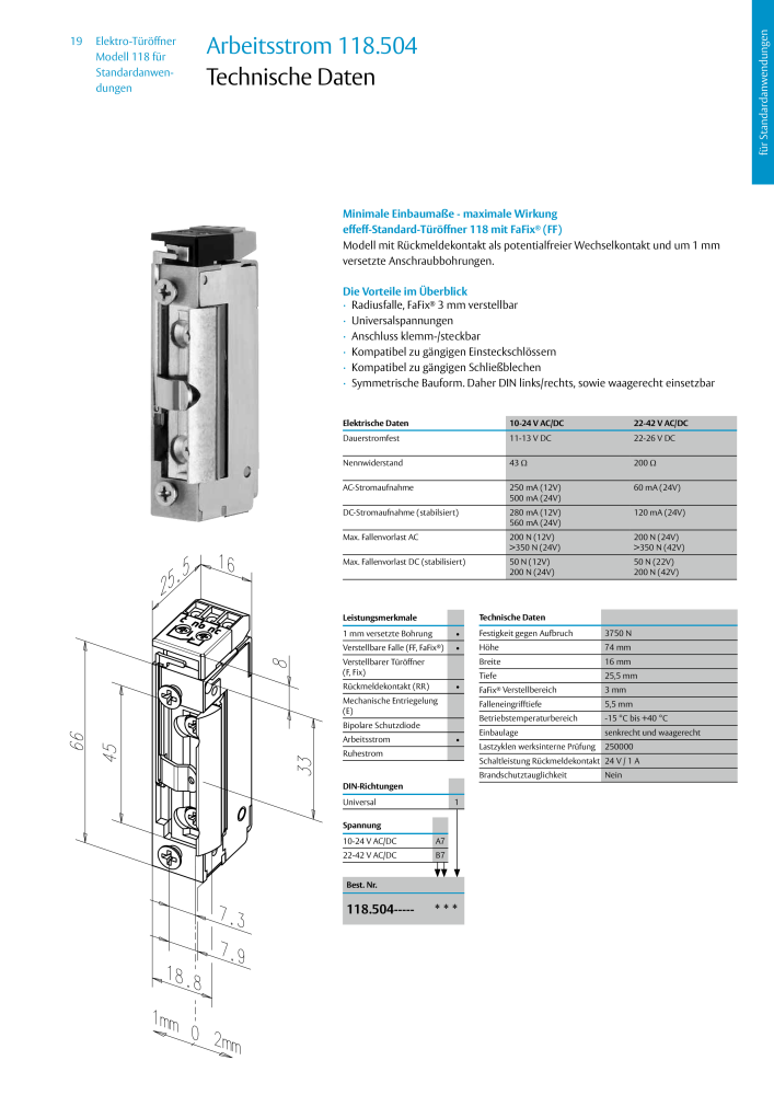 ASSA ABLOY Elektro-Türöffner Model 118 NR.: 319 - Seite 19