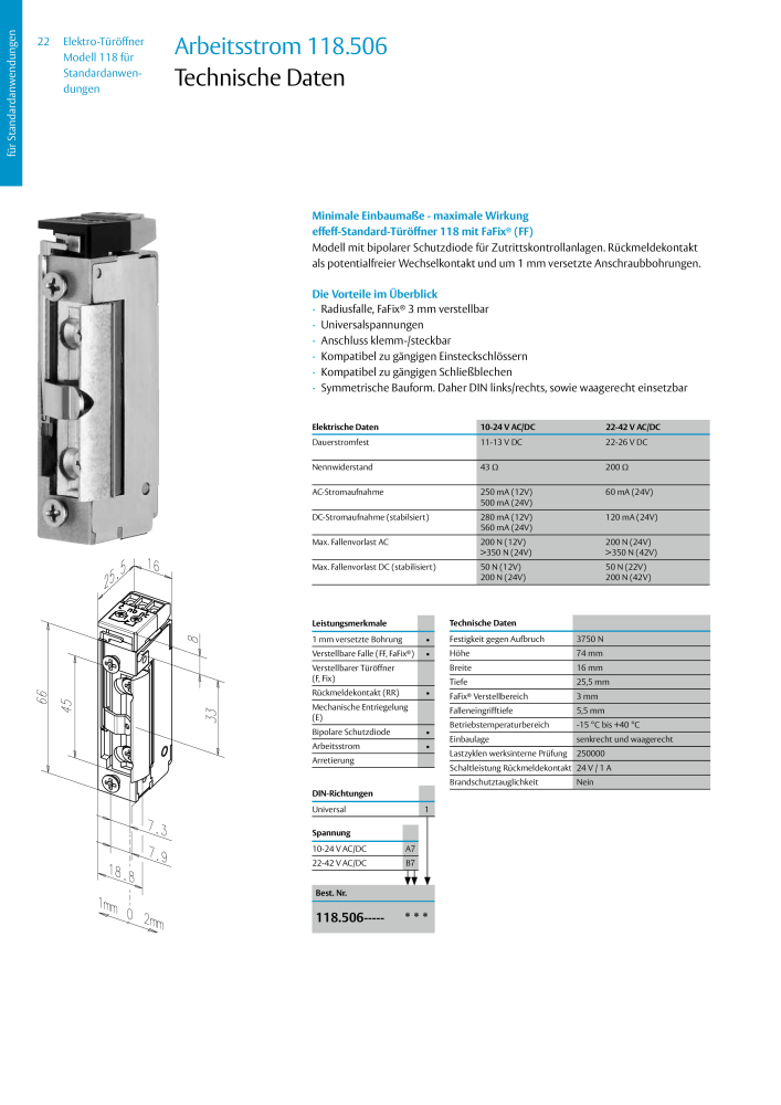 ASSA ABLOY Elektro-Türöffner Model 118 NR.: 319 - Seite 22