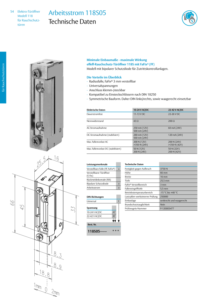 ASSA ABLOY Elektro-Türöffner Model 118 NR.: 319 - Seite 54