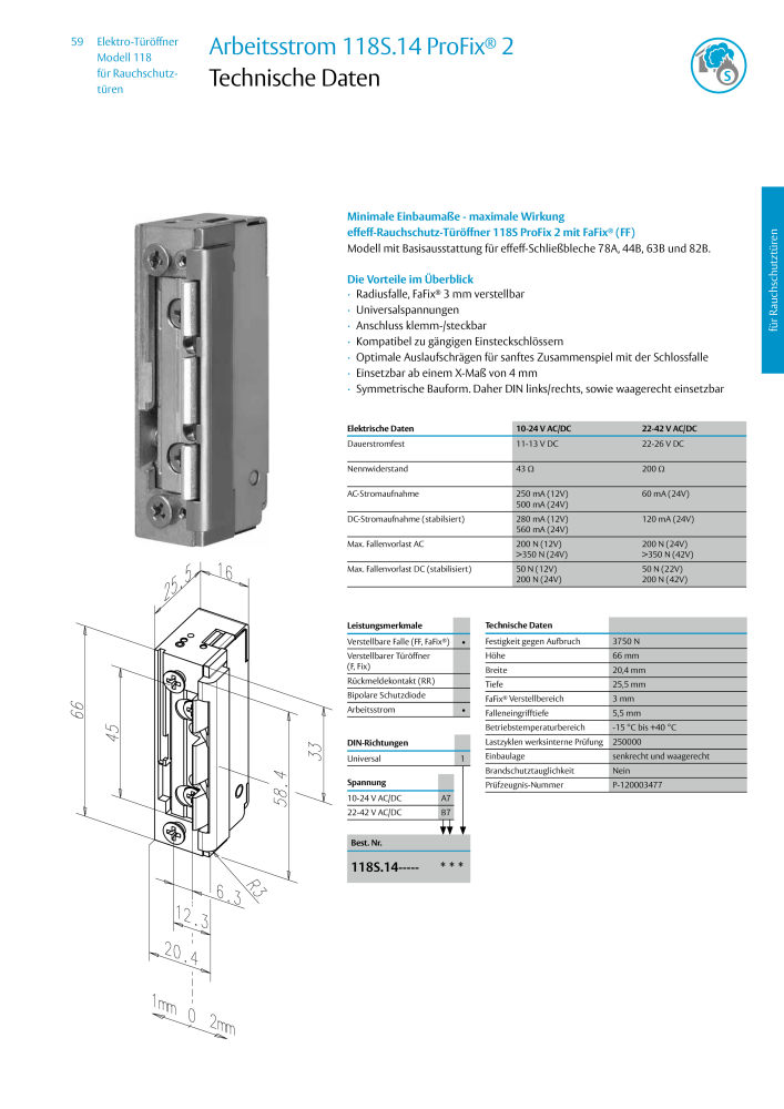 ASSA ABLOY Elektro-Türöffner Model 118 NR.: 319 - Seite 59