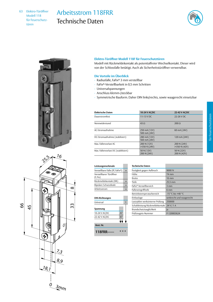 ASSA ABLOY Elektro-Türöffner Model 118 NR.: 319 - Seite 63