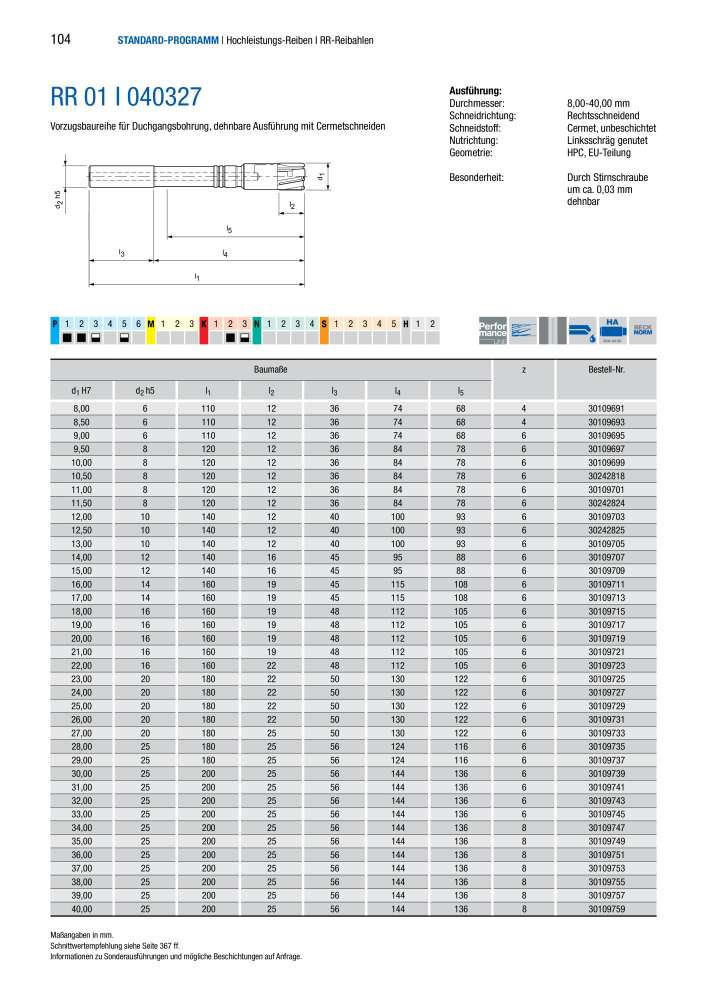 BECK Hauptkatalog Mehrschneidenreibahlen & Senker NR.: 344 - Seite 104