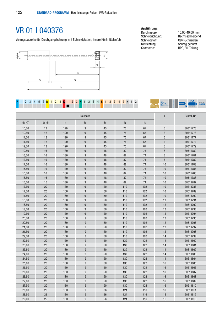 BECK Hauptkatalog Mehrschneidenreibahlen & Senker NR.: 344 - Seite 122