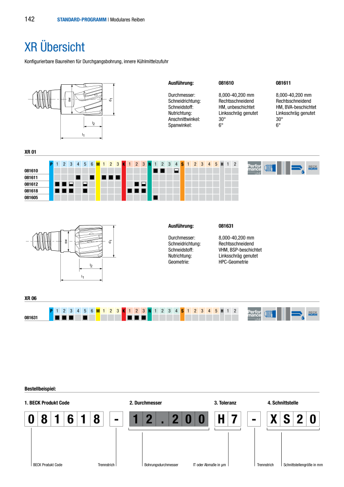 BECK Hauptkatalog Mehrschneidenreibahlen & Senker NR.: 344 - Pagina 142