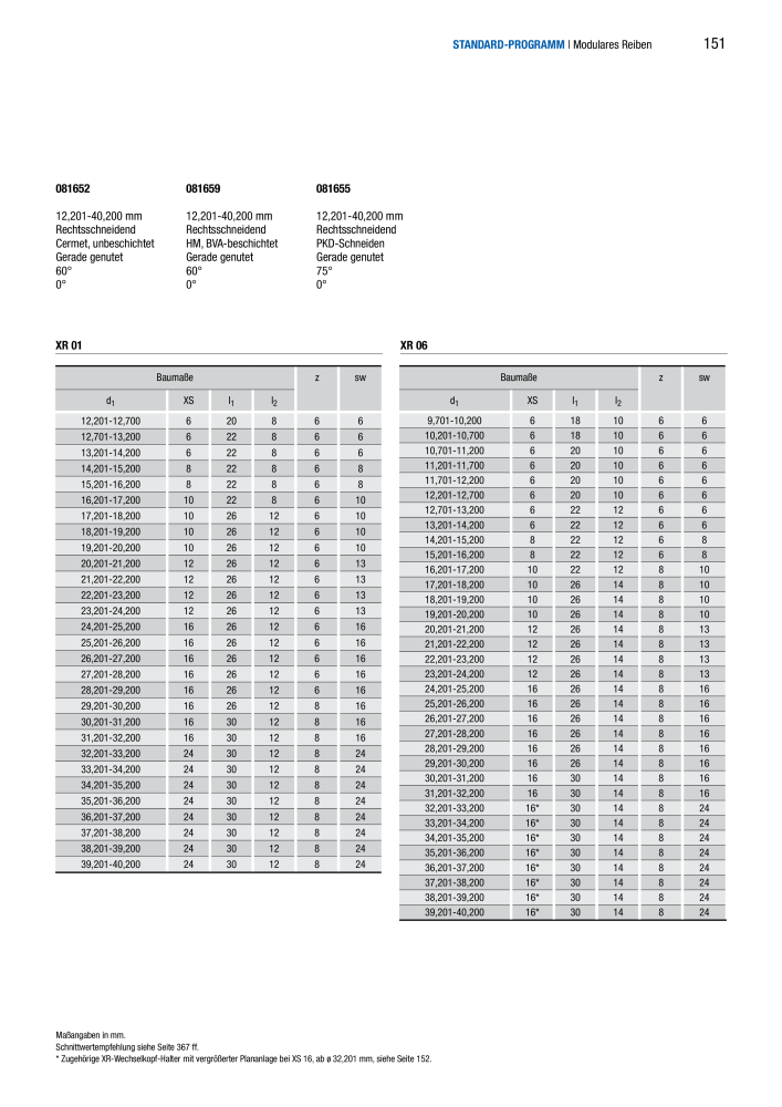 BECK Hauptkatalog Mehrschneidenreibahlen & Senker NR.: 344 - Seite 151