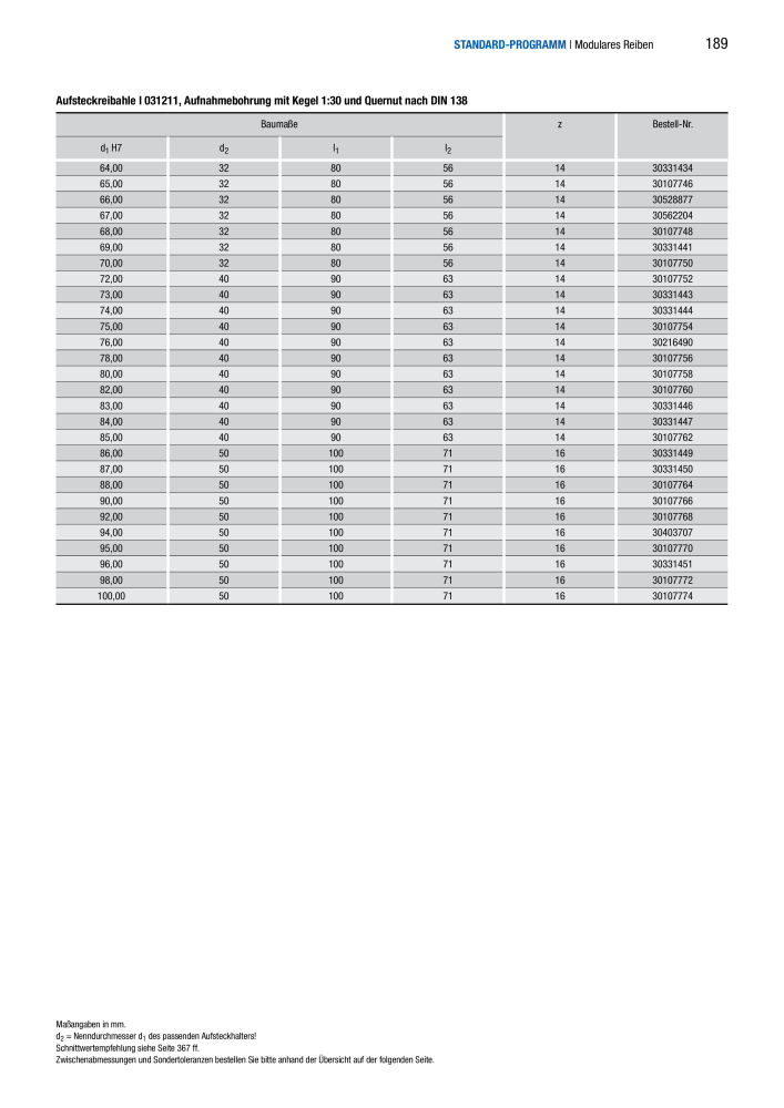 BECK Hauptkatalog Mehrschneidenreibahlen & Senker NR.: 344 - Seite 189