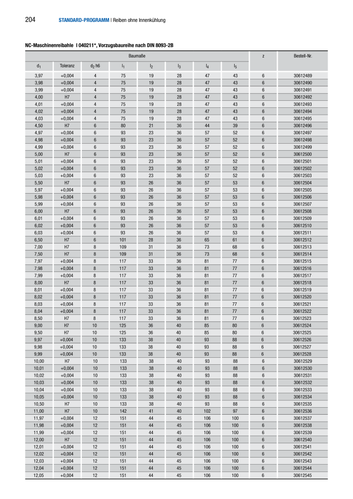 BECK Hauptkatalog Mehrschneidenreibahlen & Senker NR.: 344 - Seite 204