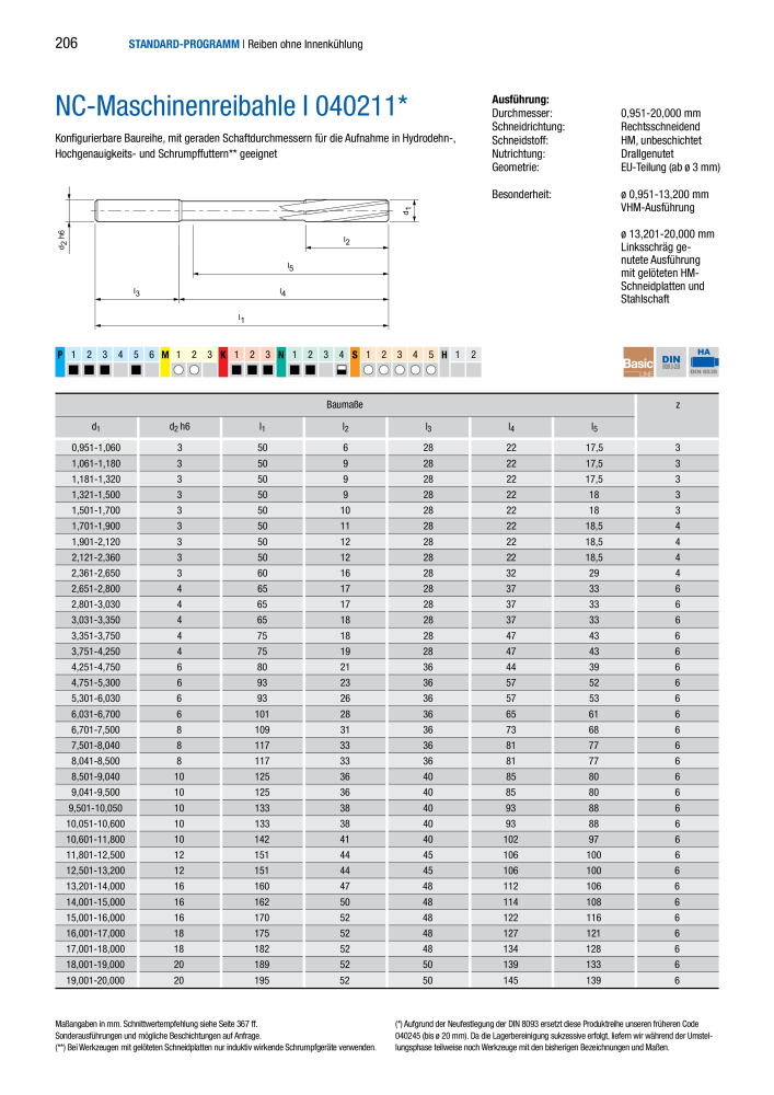 BECK Hauptkatalog Mehrschneidenreibahlen & Senker NR.: 344 - Seite 206