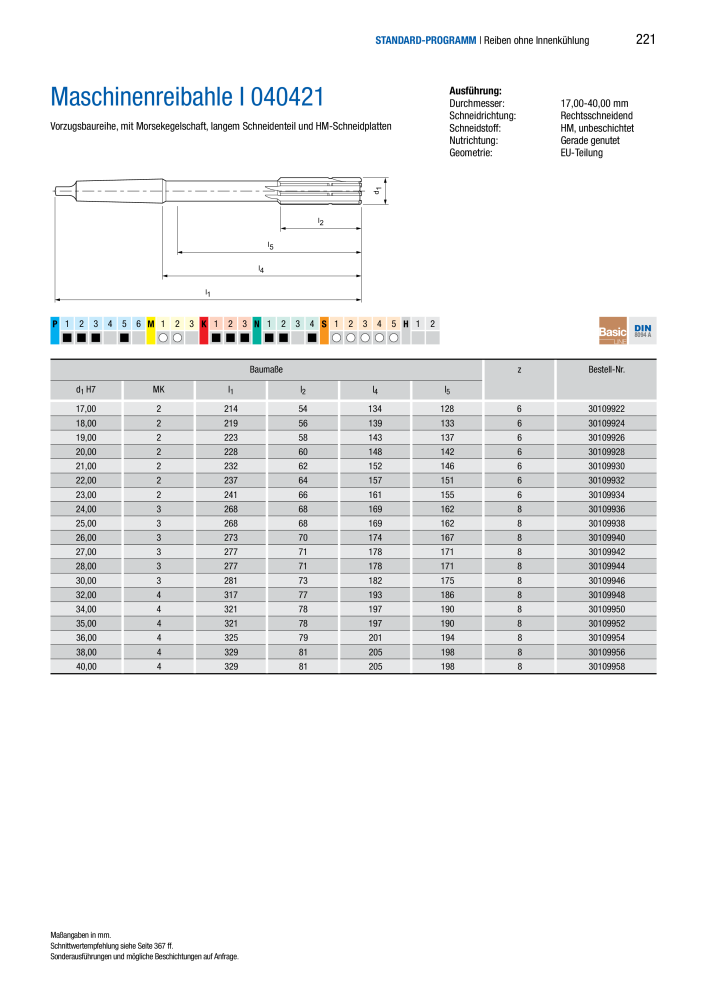 BECK Hauptkatalog Mehrschneidenreibahlen & Senker NR.: 344 - Seite 221