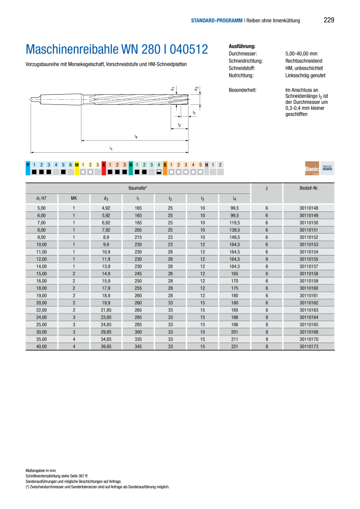 BECK Hauptkatalog Mehrschneidenreibahlen & Senker NR.: 344 - Seite 229