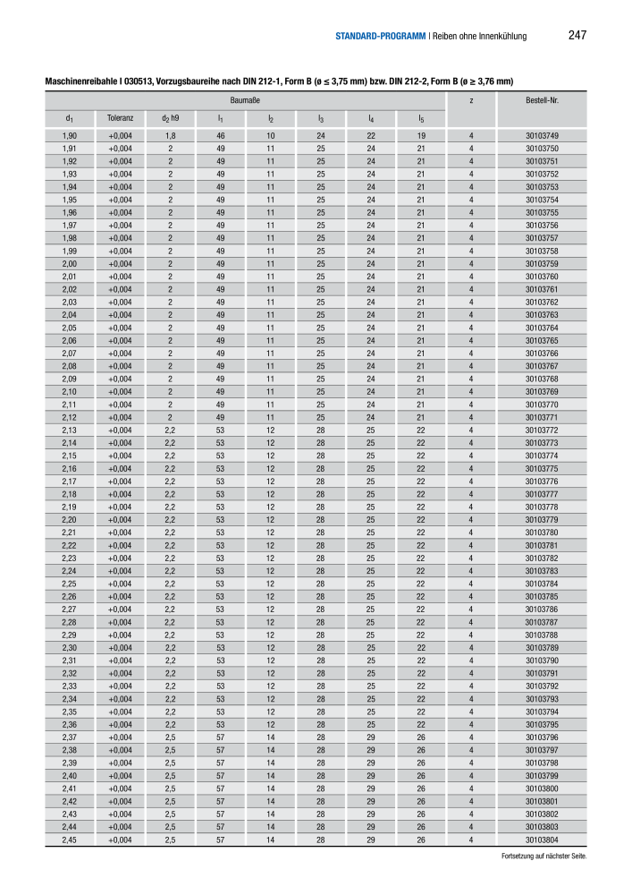 BECK Hauptkatalog Mehrschneidenreibahlen & Senker NR.: 344 - Pagina 247