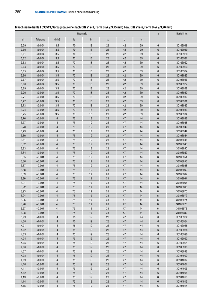 BECK Hauptkatalog Mehrschneidenreibahlen & Senker NR.: 344 - Seite 250