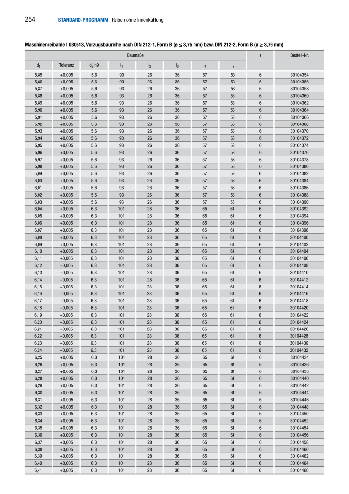 BECK Hauptkatalog Mehrschneidenreibahlen & Senker NR.: 344 - Seite 254