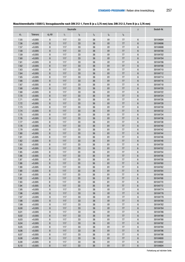 BECK Hauptkatalog Mehrschneidenreibahlen & Senker NR.: 344 - Seite 257