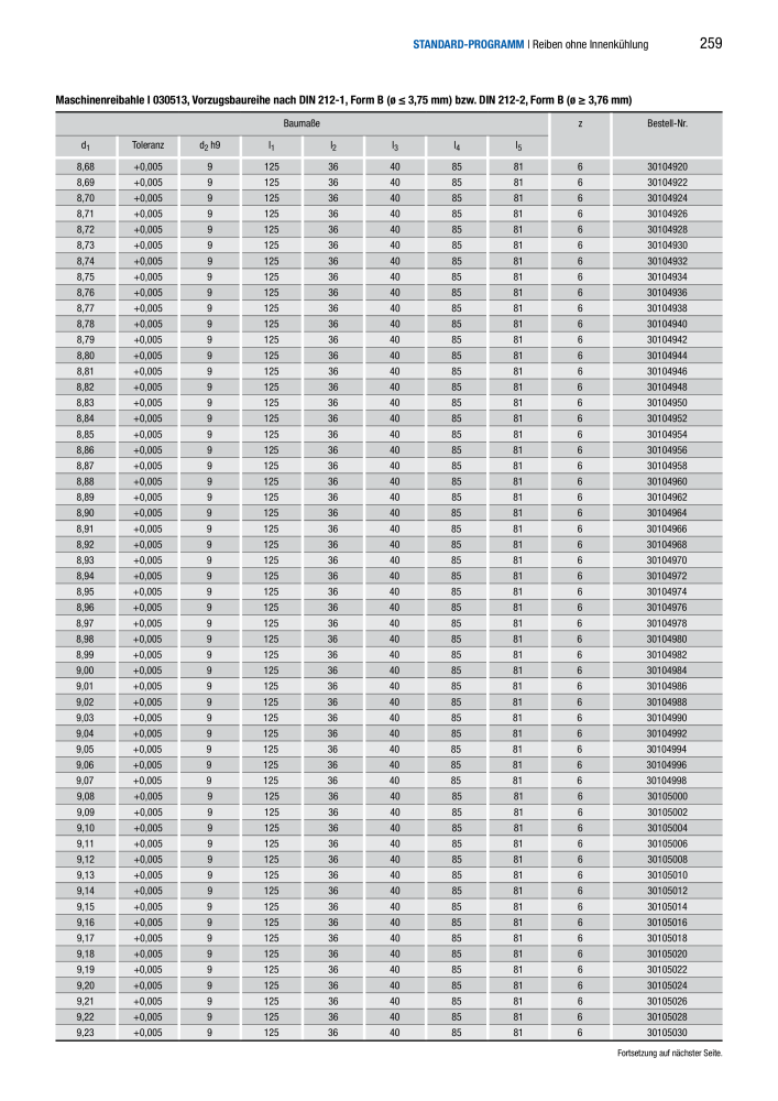 BECK Hauptkatalog Mehrschneidenreibahlen & Senker NR.: 344 - Seite 259