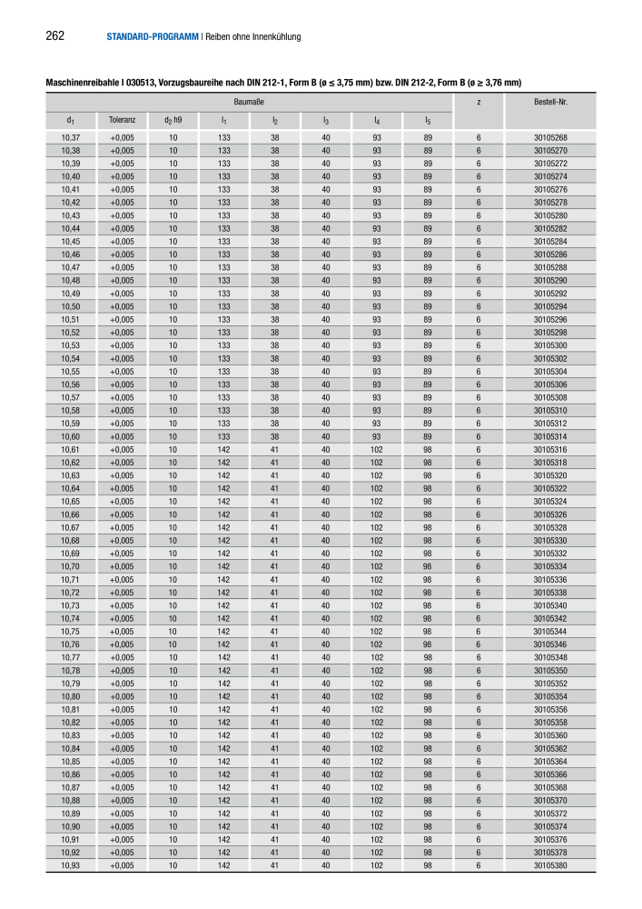 BECK Hauptkatalog Mehrschneidenreibahlen & Senker NR.: 344 - Seite 262