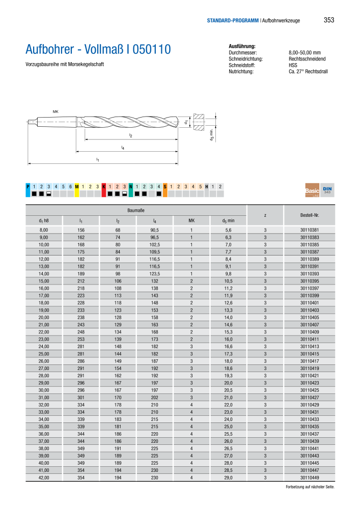 BECK Hauptkatalog Mehrschneidenreibahlen & Senker NR.: 344 - Seite 353