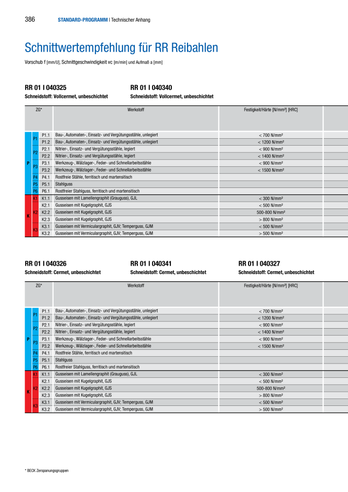 BECK Hauptkatalog Mehrschneidenreibahlen & Senker NR.: 344 - Seite 386