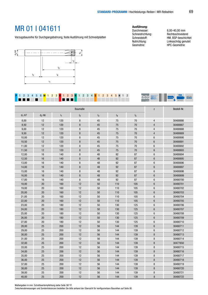 BECK Hauptkatalog Mehrschneidenreibahlen & Senker NR.: 344 - Seite 69