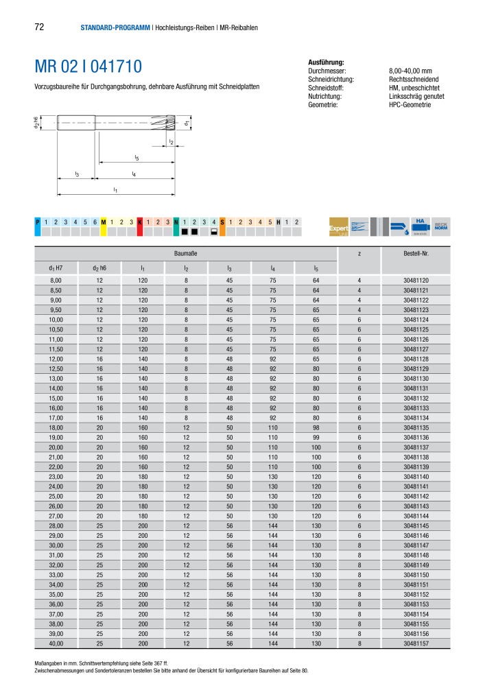 BECK Hauptkatalog Mehrschneidenreibahlen & Senker NR.: 344 - Seite 72