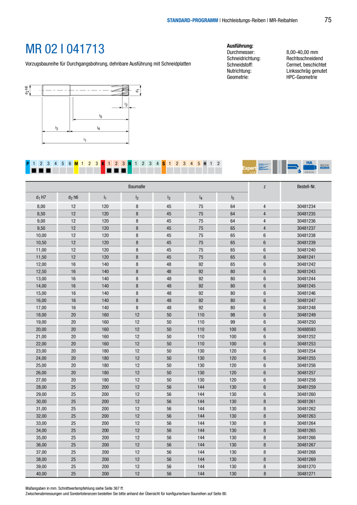 BECK Hauptkatalog Mehrschneidenreibahlen & Senker NR.: 344 - Seite 75