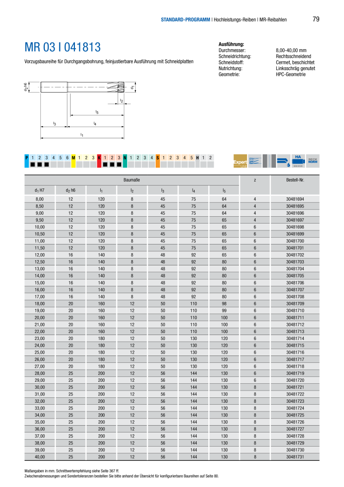 BECK Hauptkatalog Mehrschneidenreibahlen & Senker NR.: 344 - Seite 79