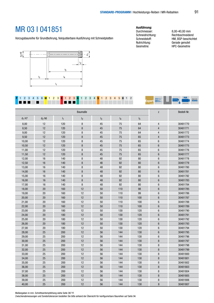 BECK Hauptkatalog Mehrschneidenreibahlen & Senker NR.: 344 - Pagina 91